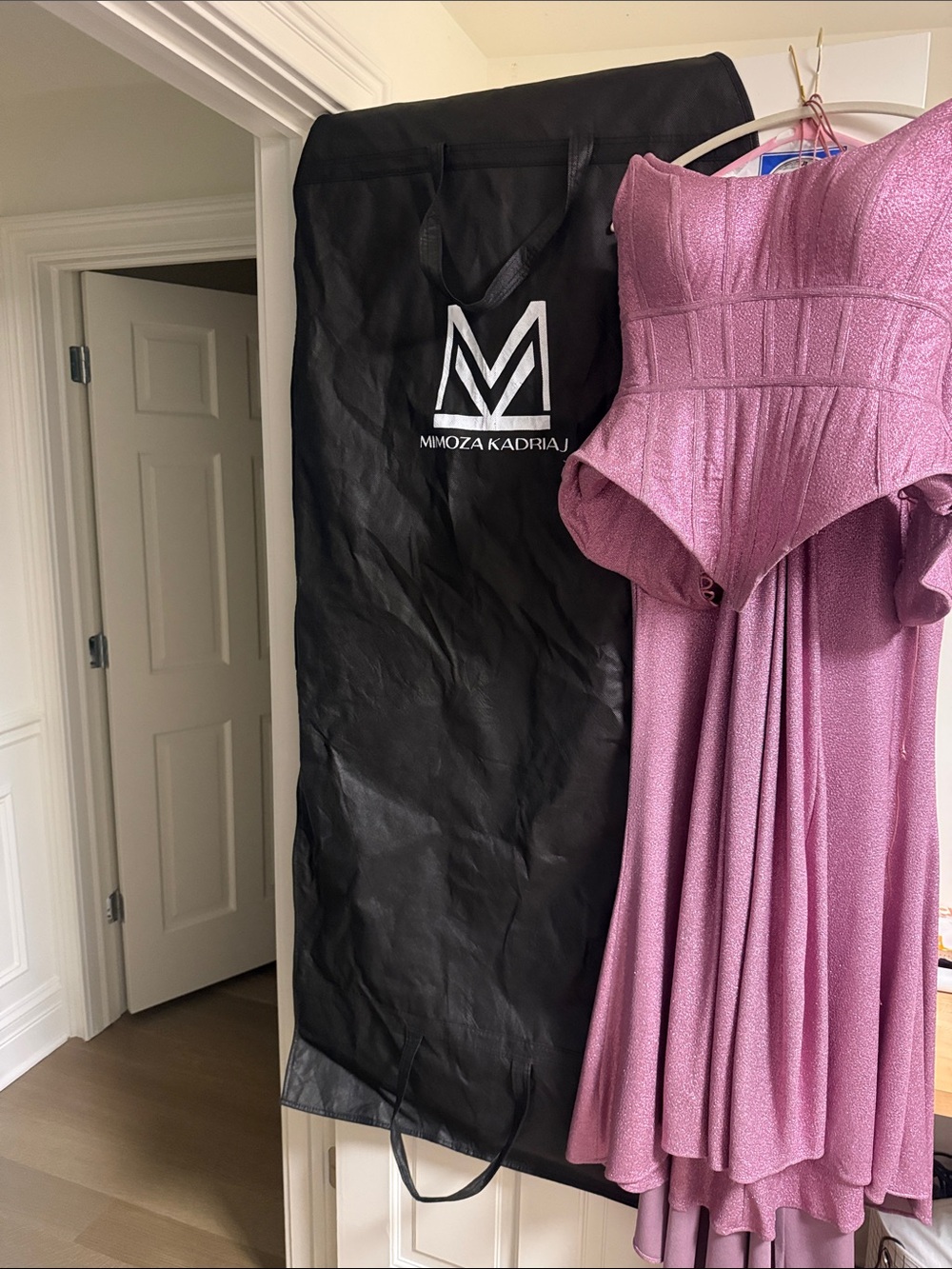 Pink Shimmer Off-Shoulder Evening Dress